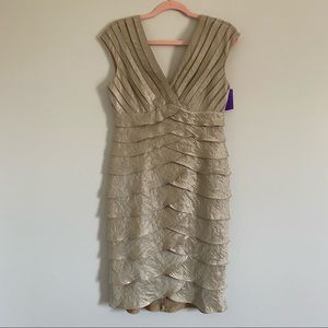 Adrianna Pappel Gold Bandage/Ruffle Dress